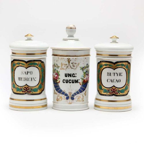 Three Paris Porcelain Apothecary Jars 