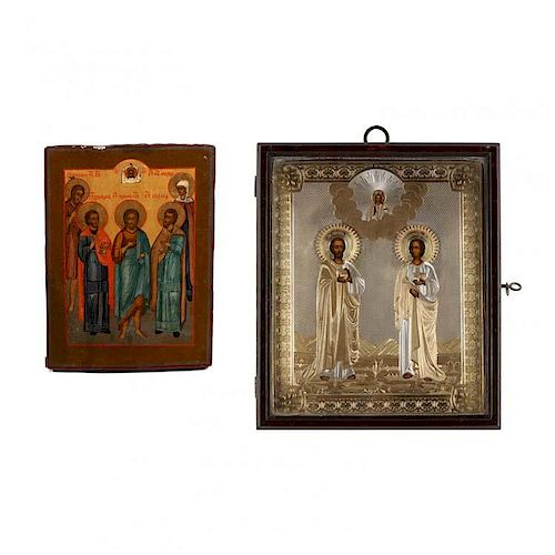 Two Russian Icons of Medical Saints Cosmas and Damian 