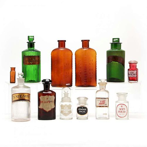 Group of Twelve Vintage and Antique Poison Bottles 
