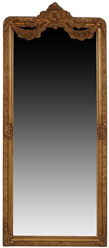 French Style Gilt Composition Overmantel Mirror, 21st c., with a shell form crest over two relief floral garlands within a relief nut and leaf decorat