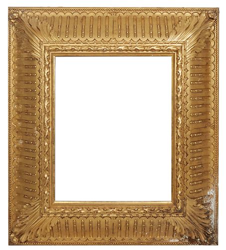 Exceptional Large Gilt and Gesso Frame, 19th c., the 11 1/2 in wide relief leaf and groove frame, around a beaded liner, Ext. H.- 44 in., W.- 49 1/2 i