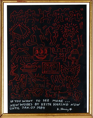 Keith Haring (New York, 1958-1990), "If You Want to See More..." 1984, felt pen on paper, with writing on the bottom stating, "If you want to see more