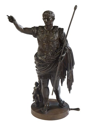 After Benedetto Boschetti (1820-1879, Italian), "Augustus Caesar," c. 1900, patinated bronze, the integral base stamped "Fonderia Nelli, Roma," H.- 14
