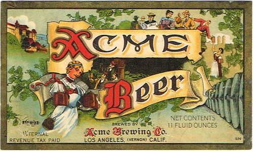 1937 Acme Beer 11oz Label WS8-03V Los Angeles, California