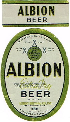 1945 Albion Extra Dry Beer Label 8oz WS35-05 San Francisco, California