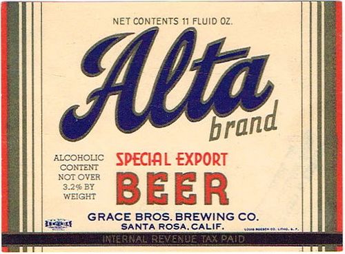 1941 Alta Special Export Beer 11oz Label WS54-03 Santa Rosa, California