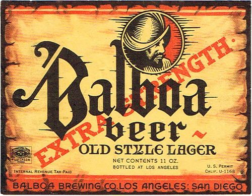 1933 Balboa Beer 11oz Label WS9-21 Los Angeles, California