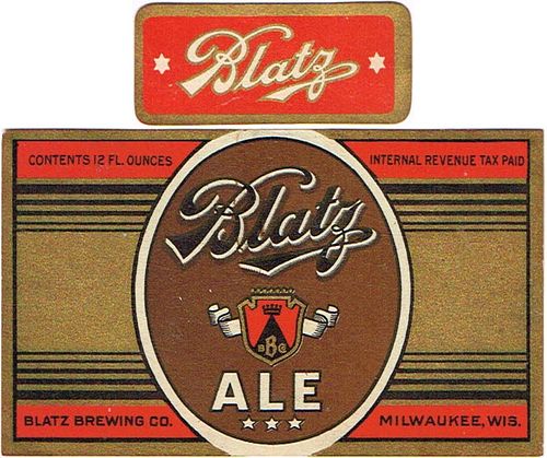 1943 Blatz Ale 12oz Label WI288-79 Milwaukee, Wisconsin