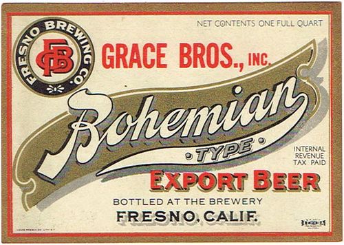 1944 Bohemian Export Beer Quart Label WS7-10 Fresno, California