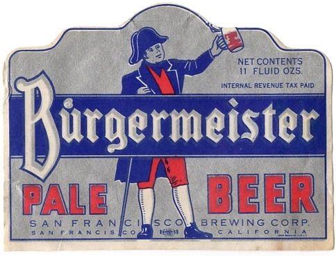 1942 Burgermeister Pale Beer 11oz Label WS47-19 San Francisco, California