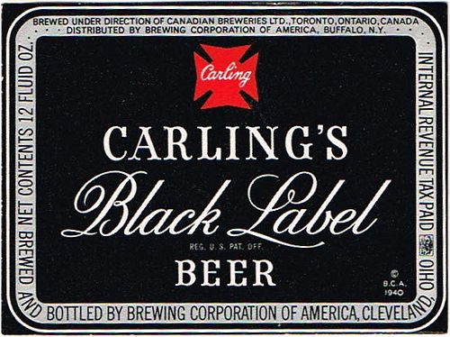 1941 Carling's Black Label Beer 12oz Label OH36-12 Cleveland, Ohio