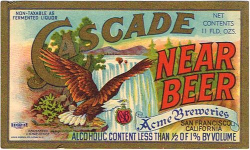 1936 Cascade Near Beer 11oz Label WS34-03 San Francisco, California