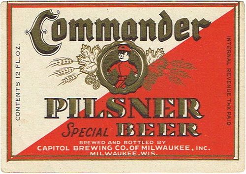 1943 Commander Pilsner Beer 12oz Label WI290-18 Milwaukee, Wisconsin