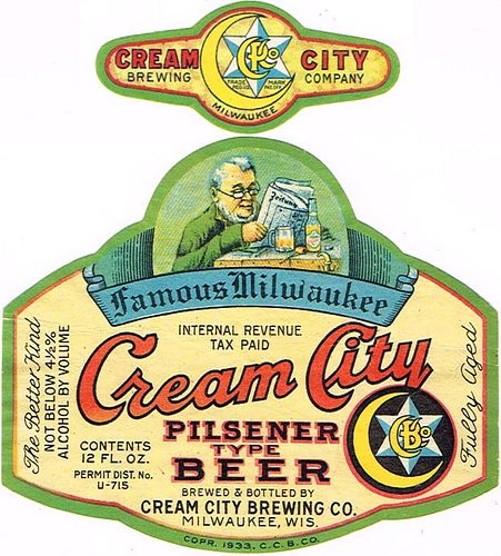 1936 Cream City Pilsener Type Beer 12oz Label WI344-35 Milwaukee, Wisconsin