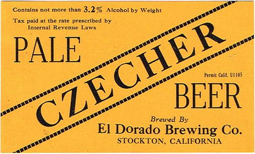 1933 Czecher Pale Beer Label No Ref. Keg or Case Label WS56-23 Stockton, California