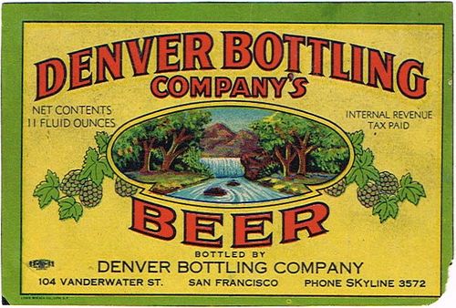 1935 Denver Bottling Company's Beer 11oz Label WS46-11 San Francisco, California