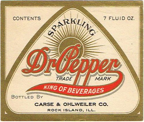 1930 Dr. Pepper 7oz Label Rock Island, Illinois