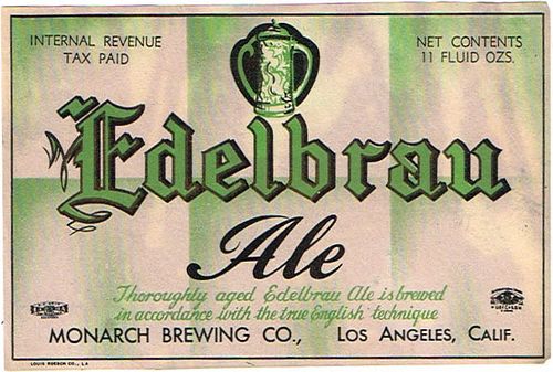 1937 Edelbrau Ale 11oz Label WS19-05 Los Angeles, California