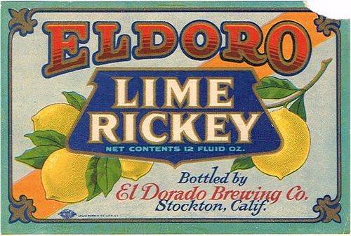 1918 El Doro Lime Rickey 12oz Label Unpictured Stockton, California