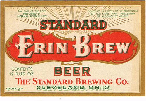 1939 Erin Brew Beer 12oz Label OH48-09 Cleveland, Ohio