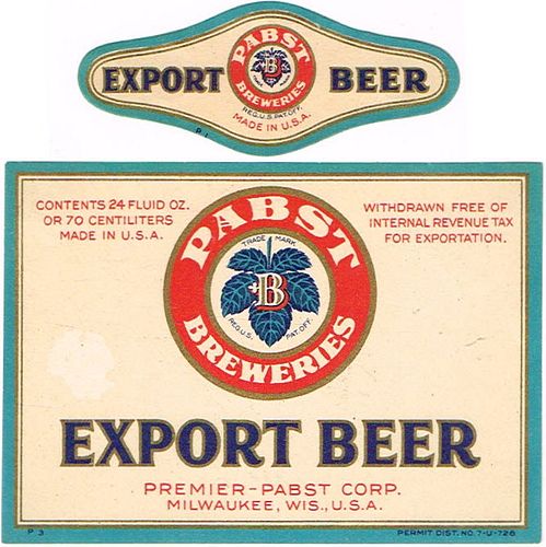 1937 Export Beer Label 24oz WI286-117 Milwaukee, Wisconsin