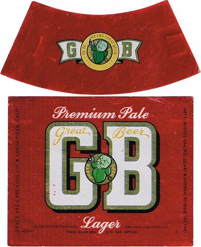 1947 GB Premium Pale Lager Beer Quart Label WS55-12V Santa Rosa, California