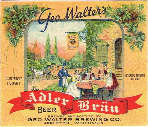 1937 Geo. Walter's Adler Bräu Beer Quart Label WI11-05 Appleton, Wisconsin