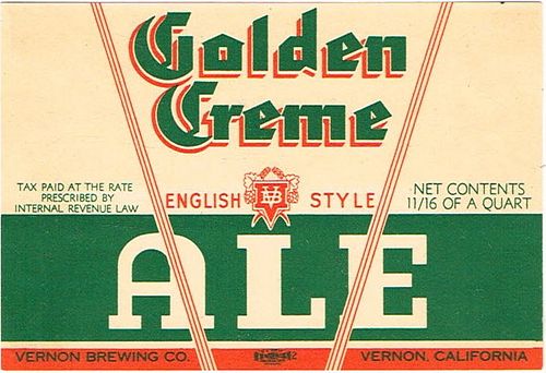 1934 Golden Creme Ale Label 22oz WS22-06 Vernon, California