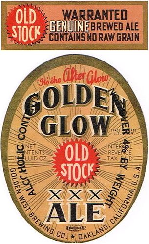 1942 Golden Glow Old Stock Ale 11oz Label WS26-02V Oakland, California