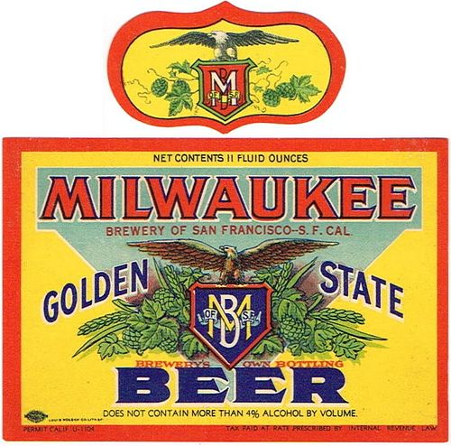 1933 Golden State Beer 11oz Label WS40-15V San Francisco, California