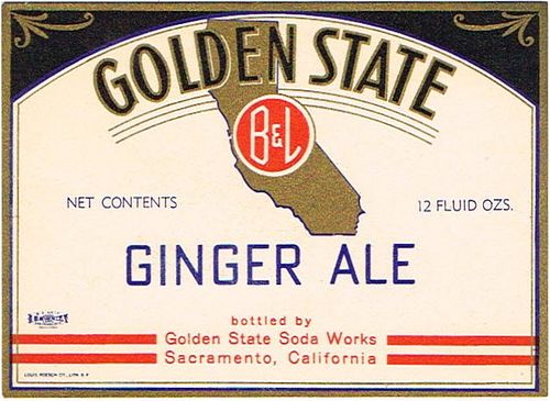 1940 Golden State Ginger Ale 12oz Label Sacramento, California