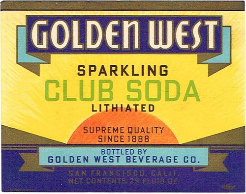 1940 Golden West Club Soda Label 29oz Sacramento, California