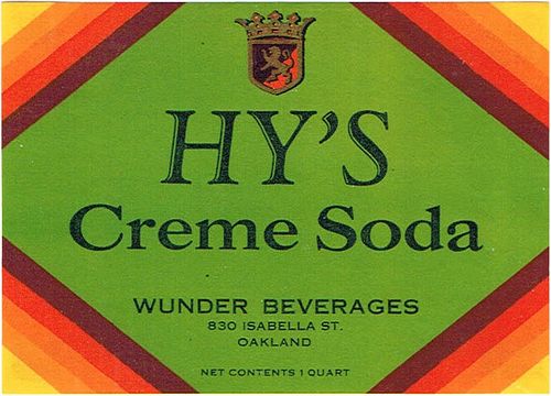 1935 Hy's Creme Soda Quart Label Unpictured Oakland, California