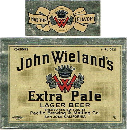 1950 John Wieland's Extra Pale Lager Beer 11oz Label San Jose, California