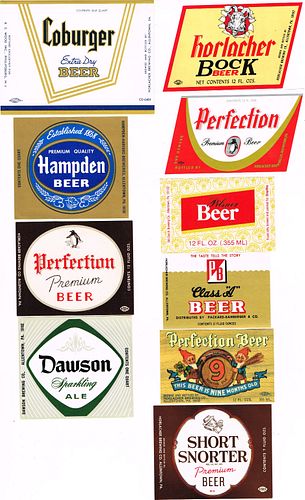 Lot of 10 Unused 1940s-70s Horlacher Beer Labels Allentown, Pennsylvania