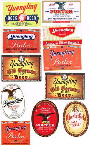 Lot of 11 Unused 1950s-70s Yuengling Beer Labels Pottsville, Pennsylvania