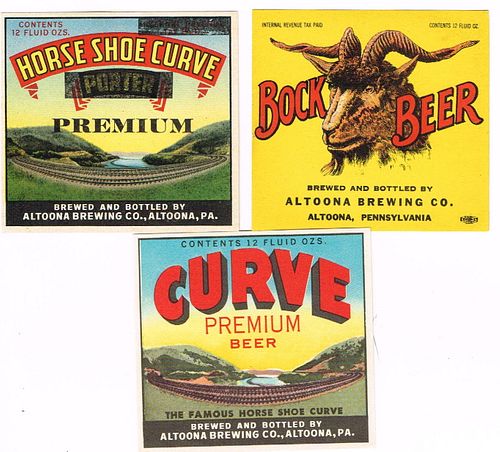 Lot of 3 Unused 1940s-60s Altoona Brewery Labels Altoona, Pennsylvania