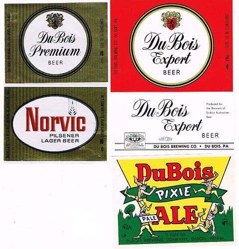 Lot of 5 Unused 1950s-60s DuBois Brewery Beer Labels Dubois, Pennsylvania