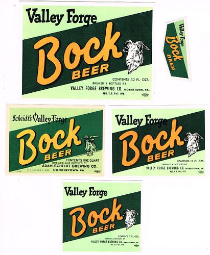 Lot of 5 Unused 1950s-60s Valley Forge Bock Beer Labels Norristown, Pennsylvania