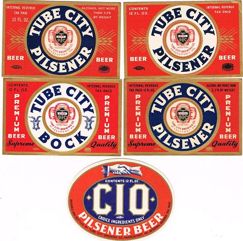 Lot of Five Tube City Beer Labels McKeesport, Pennsylvania