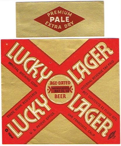 1943 Lucky Lager Beer 11oz Label WS37-17 San Francisco, California