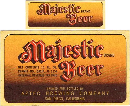 1937 Majestic Beer 11oz Label WS32-10V San Diego, California