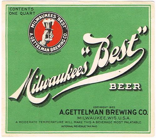 1936 Milwaukee's "Best" Beer Quart Label WI341-10 Milwaukee, Wisconsin