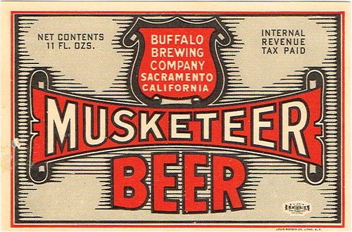 1940 Musketeer Beer 11oz Label WS29-04V Sacramento, California