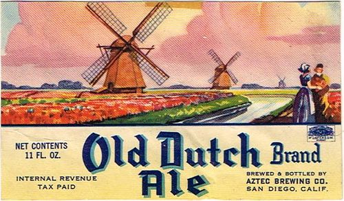 1937 Old Dutch Ale 11oz Label WS31-14 San Diego, California