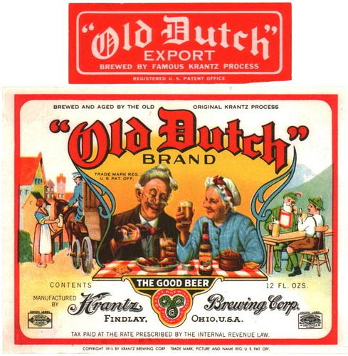 1937 Old Dutch Brand Beer 12oz Label OH68-18 Findlay, Ohio