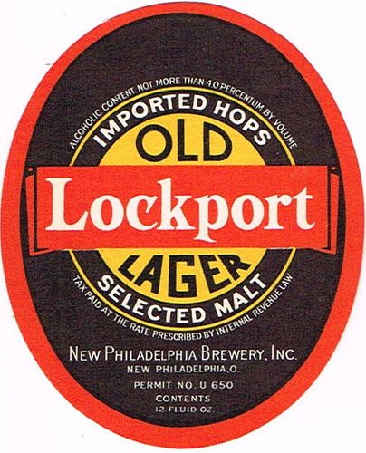 1933 Old Lockport Lager Beer 12oz Label OH77-25 New Philadelphia, Ohio