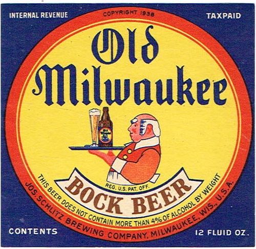 1938 Old Milwaukee Bock Beer 12oz Label WI316-93 Milwaukee, Wisconsin