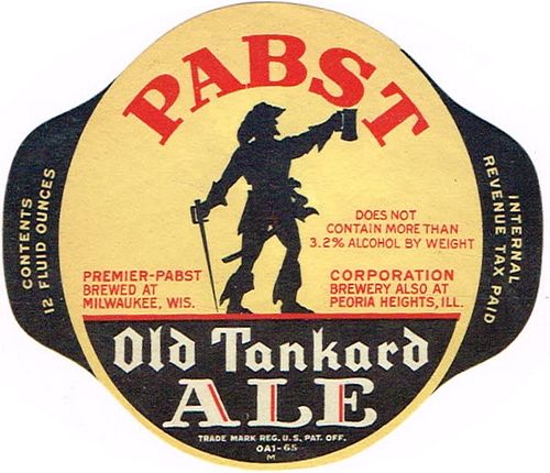 1937 Pabst Old Tankard Ale 12oz Label WI286-92 Milwaukee, Wisconsin
