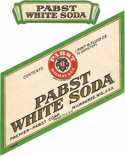 1925 Pabst White Soda Label 24oz WI286-75V Milwaukee, Wisconsin